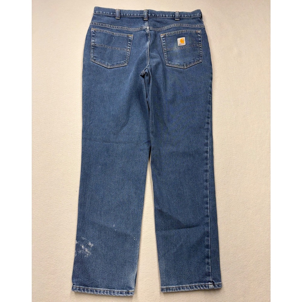 Carhartt Jeans Mens 35x32 Blue Relaxed Fit Distressed Denim Work Pants